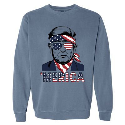 Happy 4th Of July Trump American Flag Fun Merica Trump Gift Garment-Dyed Sweatshirt