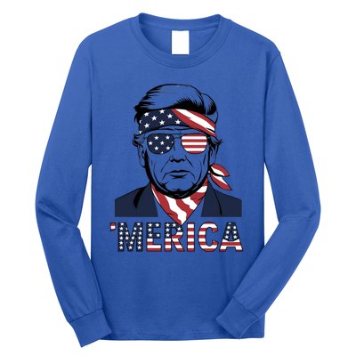 Happy 4th Of July Trump American Flag Fun Merica Trump Gift Long Sleeve Shirt