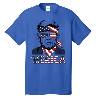 Happy 4th Of July Trump American Flag Fun Merica Trump Gift Tall T-Shirt