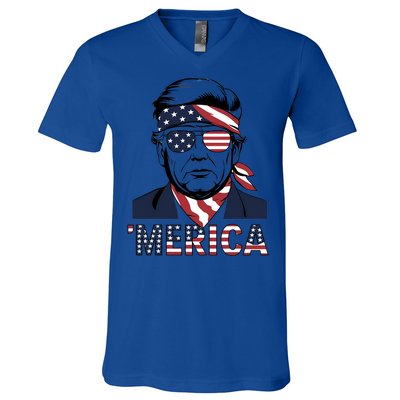 Happy 4th Of July Trump American Flag Fun Merica Trump Gift V-Neck T-Shirt