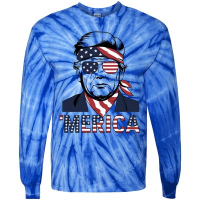 Happy 4th Of July Trump American Flag Fun Merica Trump Gift Tie-Dye Long Sleeve Shirt