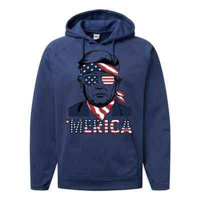 Happy 4th Of July Trump American Flag Fun Merica Trump Gift Performance Fleece Hoodie