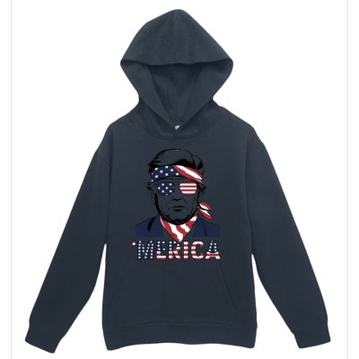 Happy 4th Of July Trump American Flag Fun Merica Trump Gift Urban Pullover Hoodie