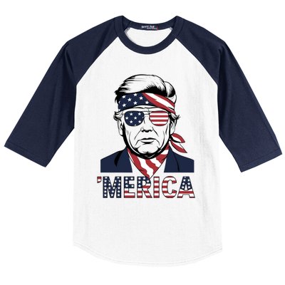 Happy 4th Of July Trump American Flag Fun Merica Trump Gift Baseball Sleeve Shirt