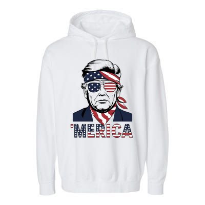 Happy 4th Of July Trump American Flag Fun Merica Trump Gift Garment-Dyed Fleece Hoodie