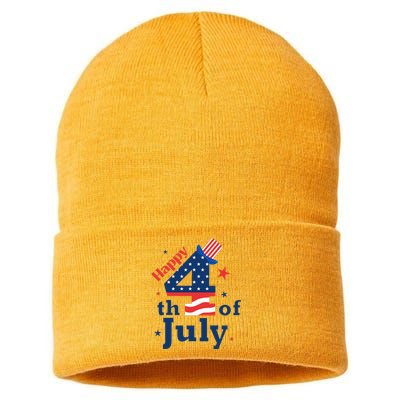 Happy 4th Of July Patriotic American Us Flag Sustainable Knit Beanie