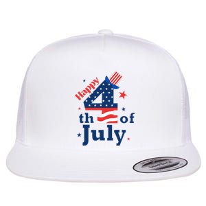 Happy 4th Of July Patriotic American Us Flag Flat Bill Trucker Hat