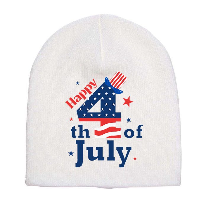 Happy 4th Of July Patriotic American Us Flag Short Acrylic Beanie