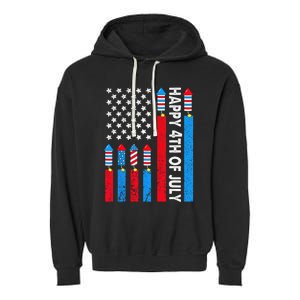 Happy 4th Of July American Flag Fireworks Garment-Dyed Fleece Hoodie