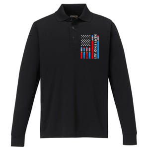 Happy 4th Of July American Flag Fireworks Performance Long Sleeve Polo