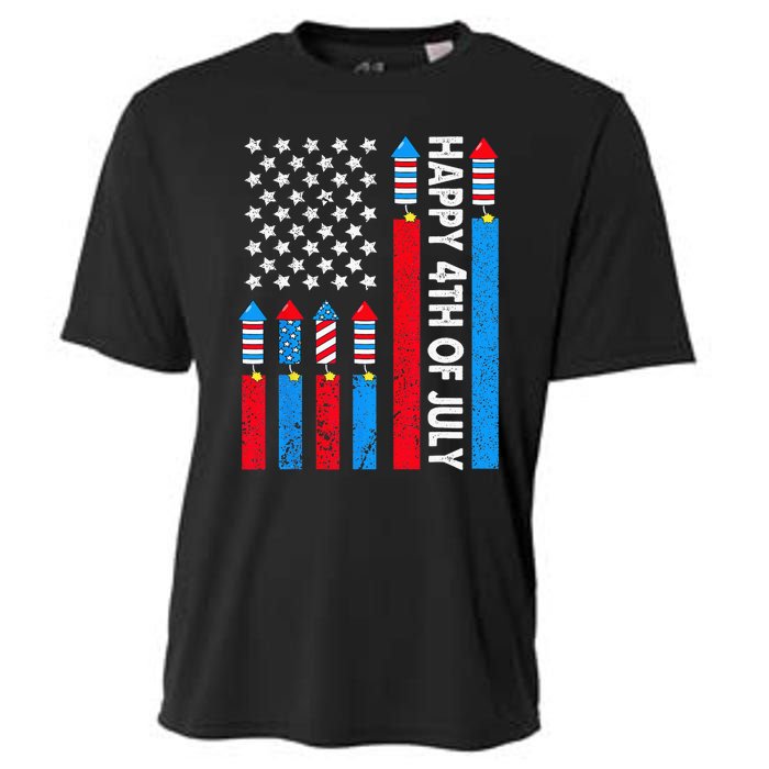 Happy 4th Of July American Flag Fireworks Cooling Performance Crew T-Shirt