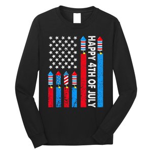 Happy 4th Of July American Flag Fireworks Long Sleeve Shirt