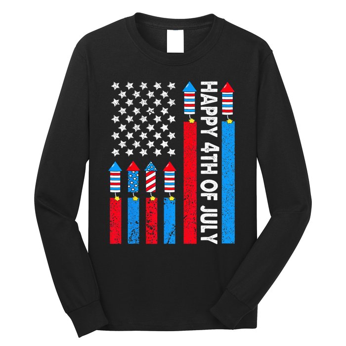 Happy 4th Of July American Flag Fireworks Long Sleeve Shirt