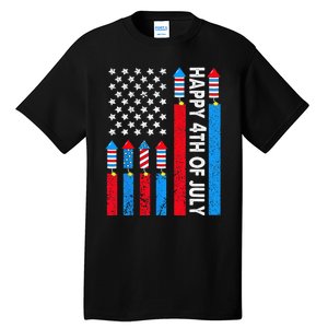 Happy 4th Of July American Flag Fireworks Tall T-Shirt