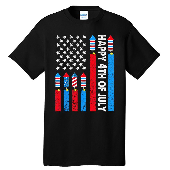 Happy 4th Of July American Flag Fireworks Tall T-Shirt