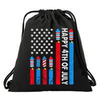 Happy 4th Of July American Flag Fireworks Drawstring Bag