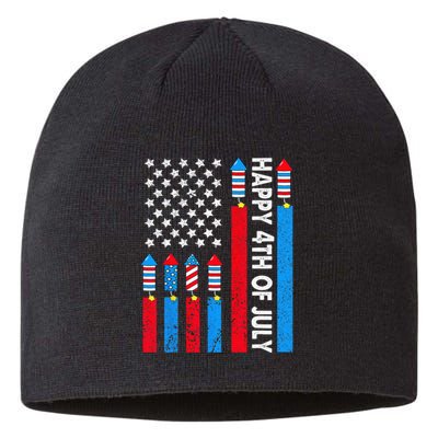 Happy 4th Of July American Flag Fireworks Sustainable Beanie