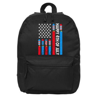 Happy 4th Of July American Flag Fireworks 16 in Basic Backpack