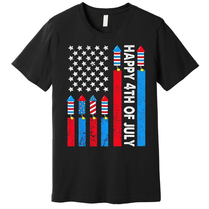 Happy 4th Of July American Flag Fireworks Premium T-Shirt