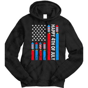 Happy 4th Of July American Flag Fireworks Tie Dye Hoodie