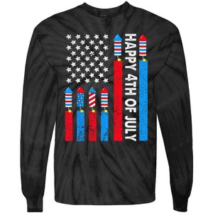 Happy 4th Of July American Flag Fireworks Tie-Dye Long Sleeve Shirt