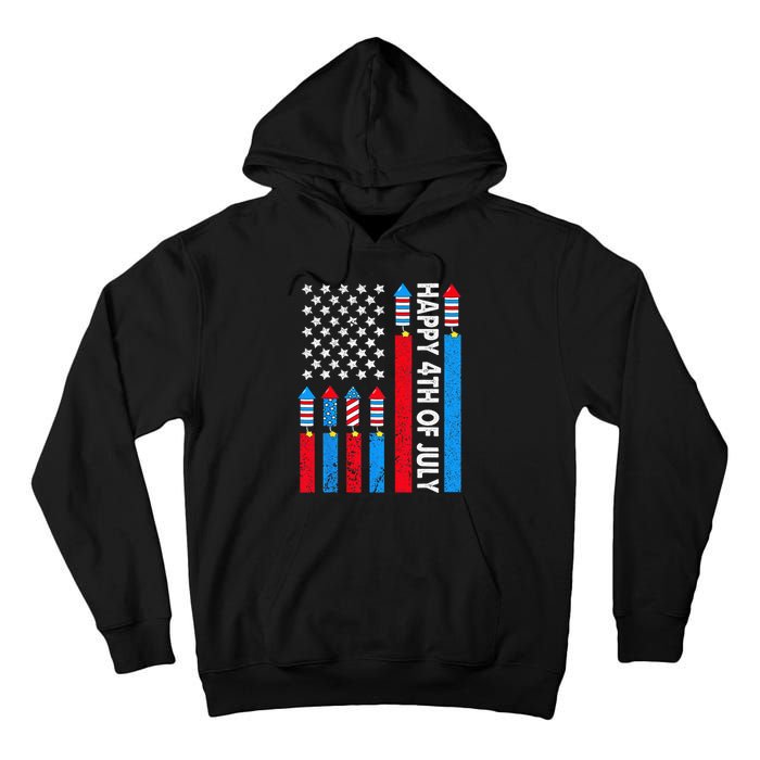 Happy 4th Of July American Flag Fireworks Tall Hoodie