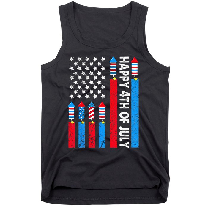 Happy 4th Of July American Flag Fireworks Tank Top