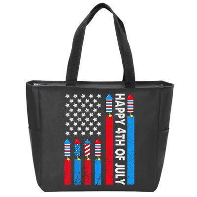 Happy 4th Of July American Flag Fireworks Zip Tote Bag