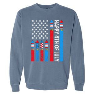 Happy 4th Of July American Flag Fireworks Garment-Dyed Sweatshirt