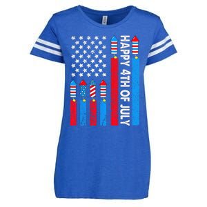 Happy 4th Of July American Flag Fireworks Enza Ladies Jersey Football T-Shirt