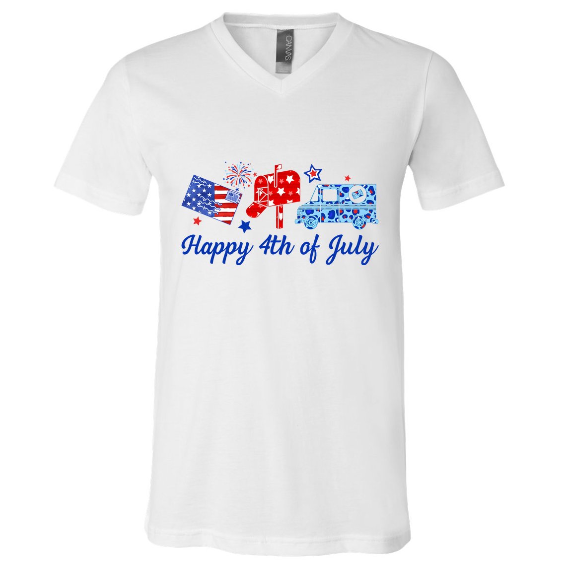 Happy 4th Of July Postal Worker V-Neck T-Shirt