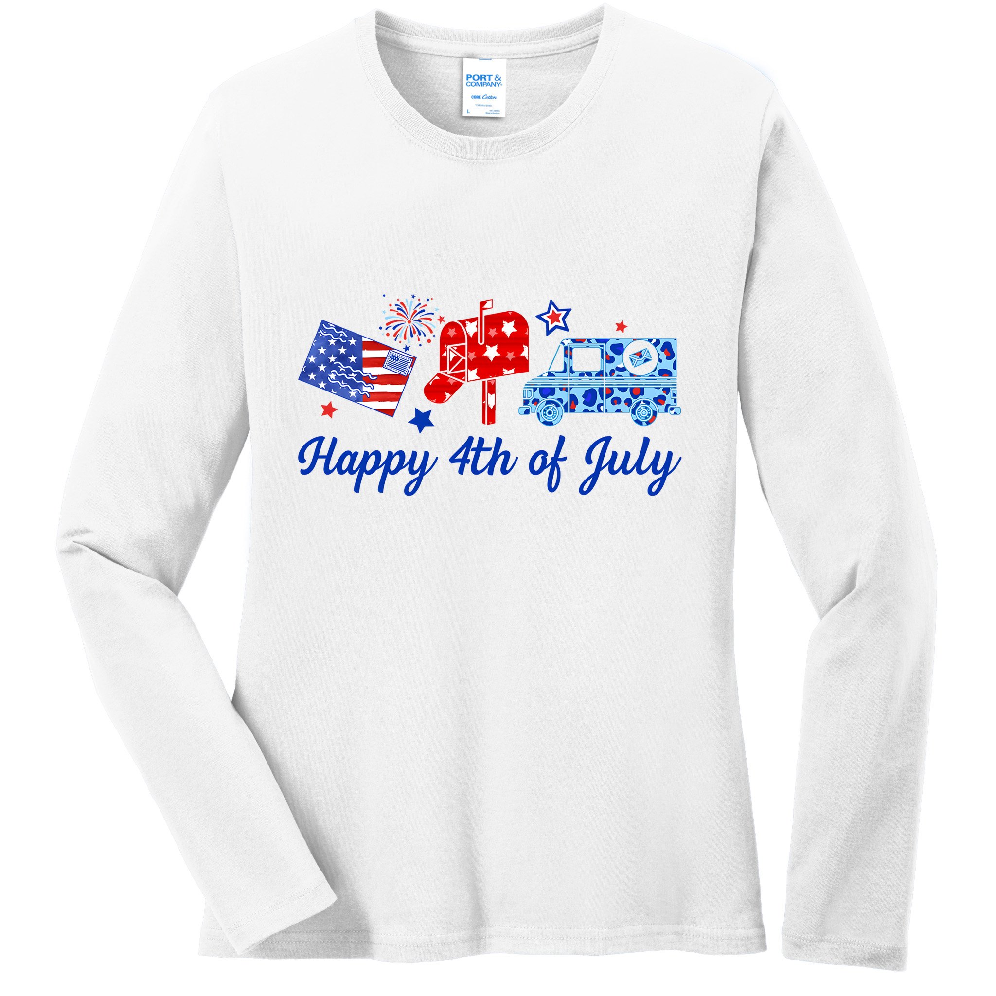 Happy 4th Of July Postal Worker Ladies Long Sleeve Shirt