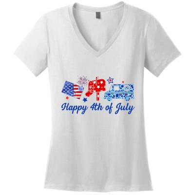 Happy 4th Of July Postal Worker Women's V-Neck T-Shirt