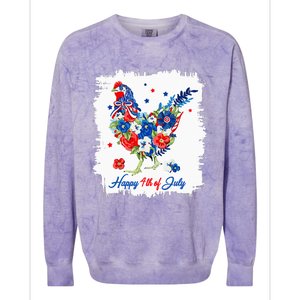 Happy 4th Of July Floral Chicken Flowers Patriotic Usa Flag Colorblast Crewneck Sweatshirt