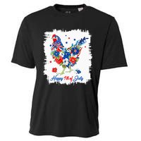 Happy 4th Of July Floral Chicken Flowers Patriotic Usa Flag Cooling Performance Crew T-Shirt