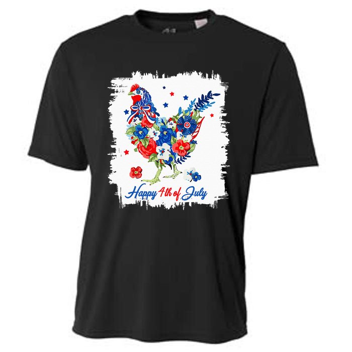 Happy 4th Of July Floral Chicken Flowers Patriotic Usa Flag Cooling Performance Crew T-Shirt