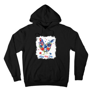 Happy 4th Of July Floral Chicken Flowers Patriotic Usa Flag Hoodie