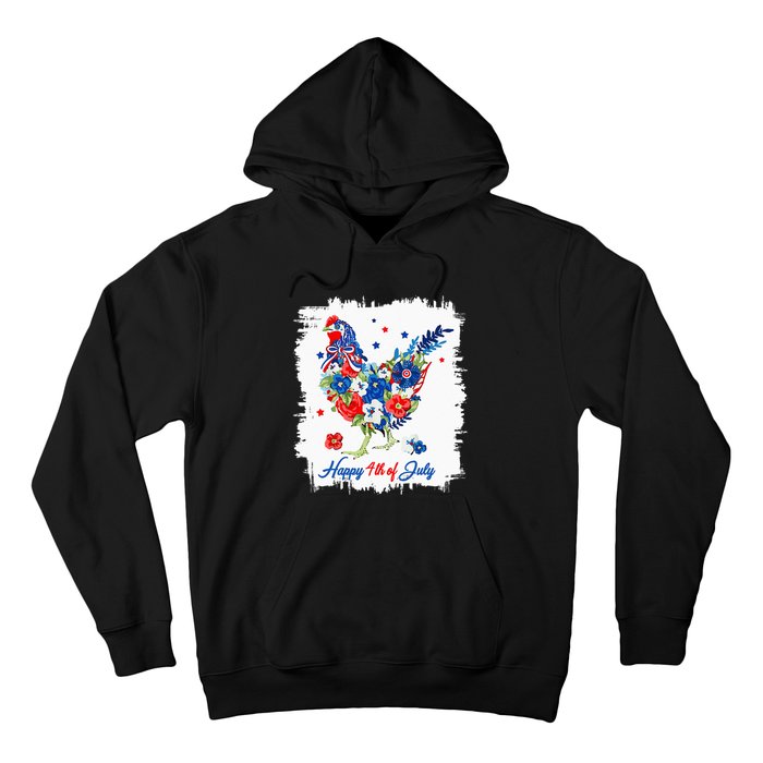 Happy 4th Of July Floral Chicken Flowers Patriotic Usa Flag Hoodie