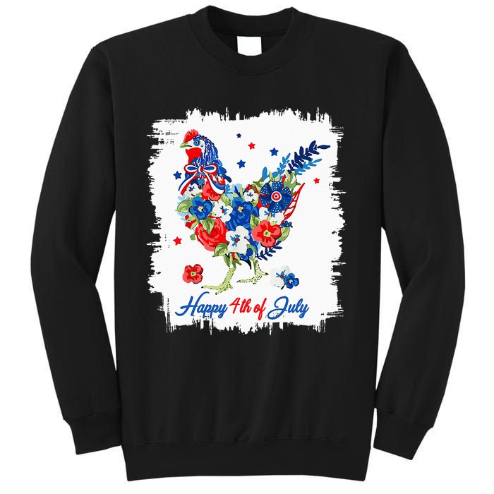 Happy 4th Of July Floral Chicken Flowers Patriotic Usa Flag Sweatshirt