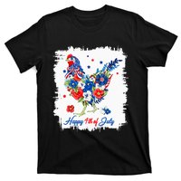 Happy 4th Of July Floral Chicken Flowers Patriotic Usa Flag T-Shirt