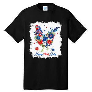 Happy 4th Of July Floral Chicken Flowers Patriotic Usa Flag Tall T-Shirt