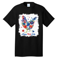 Happy 4th Of July Floral Chicken Flowers Patriotic Usa Flag Tall T-Shirt