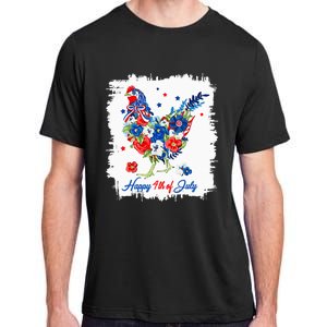 Happy 4th Of July Floral Chicken Flowers Patriotic Usa Flag Adult ChromaSoft Performance T-Shirt