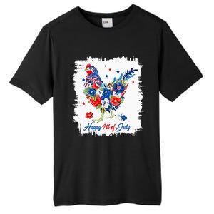 Happy 4th Of July Floral Chicken Flowers Patriotic Usa Flag Tall Fusion ChromaSoft Performance T-Shirt