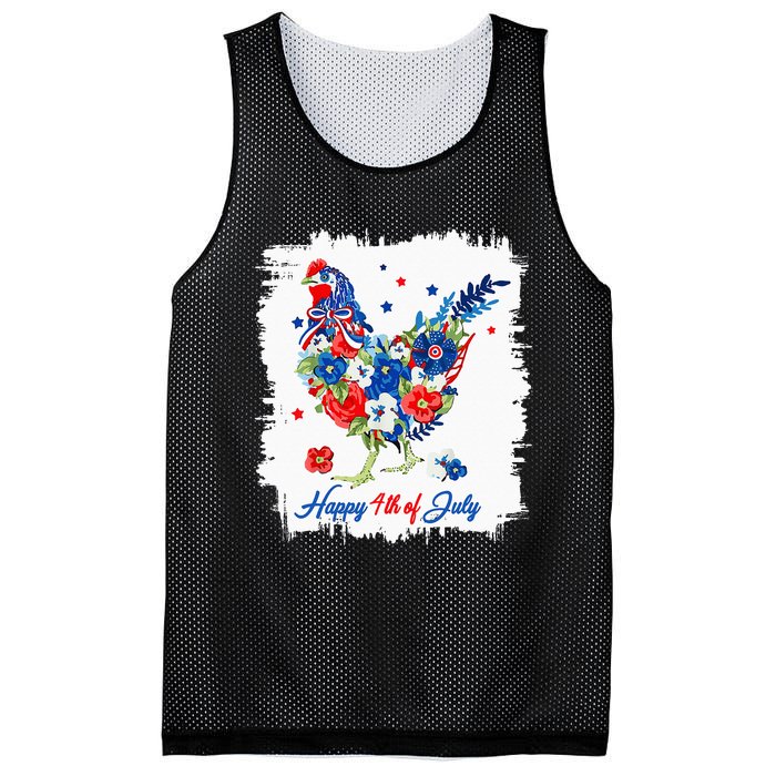 Happy 4th Of July Floral Chicken Flowers Patriotic Usa Flag Mesh Reversible Basketball Jersey Tank