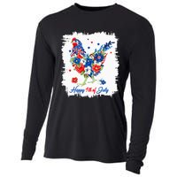 Happy 4th Of July Floral Chicken Flowers Patriotic Usa Flag Cooling Performance Long Sleeve Crew