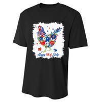 Happy 4th Of July Floral Chicken Flowers Patriotic Usa Flag Performance Sprint T-Shirt