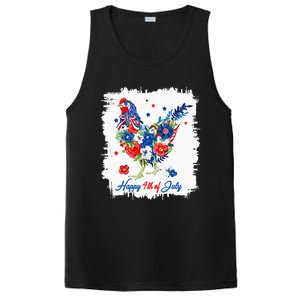 Happy 4th Of July Floral Chicken Flowers Patriotic Usa Flag PosiCharge Competitor Tank