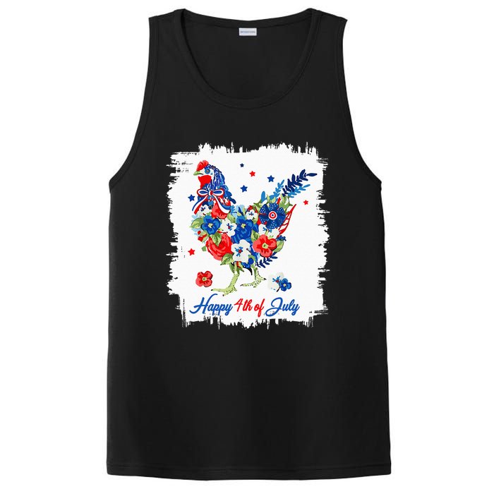 Happy 4th Of July Floral Chicken Flowers Patriotic Usa Flag PosiCharge Competitor Tank