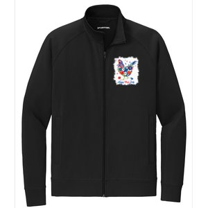 Happy 4th Of July Floral Chicken Flowers Patriotic Usa Flag Stretch Full-Zip Cadet Jacket